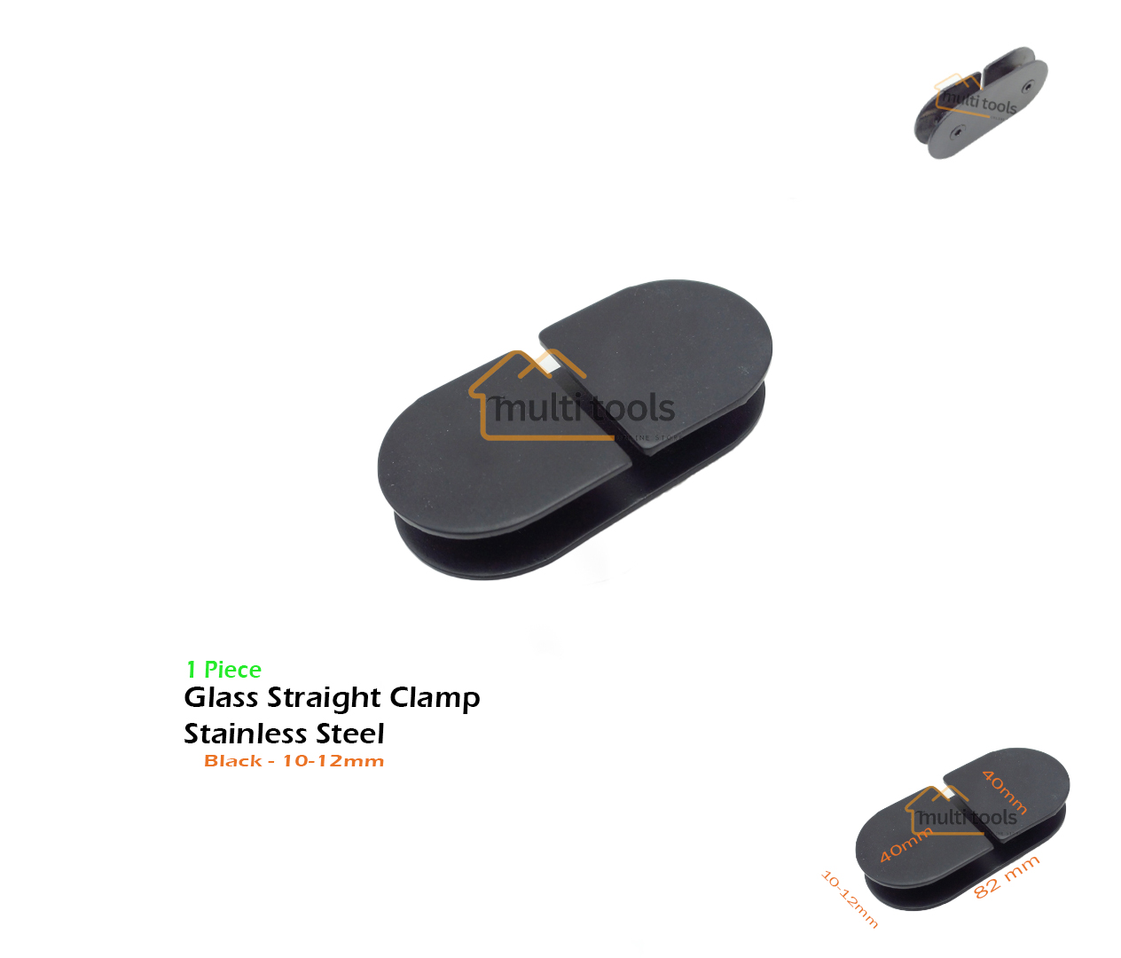Glass Straight Clamp Stainless Steel Black 10-12Mm